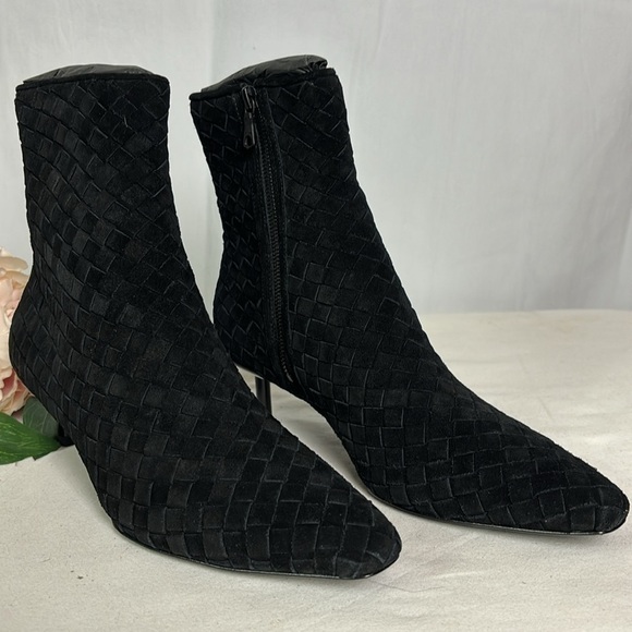 NWOB Rag & Bone Rio Black Woven Suede Leather Zip Mid Ankle Boot Size 39.5 - Picture 3 of 8